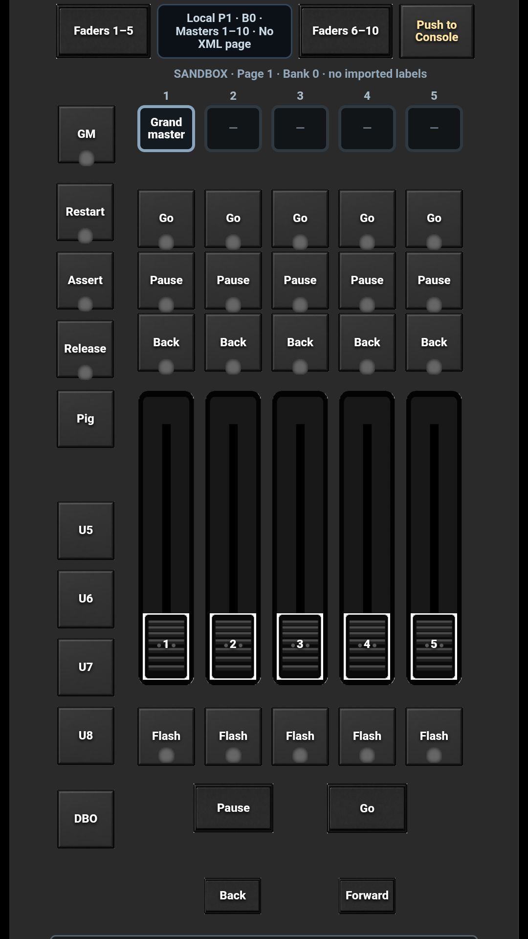 Phone playback page with Go, Pause, Back, faders and DBO