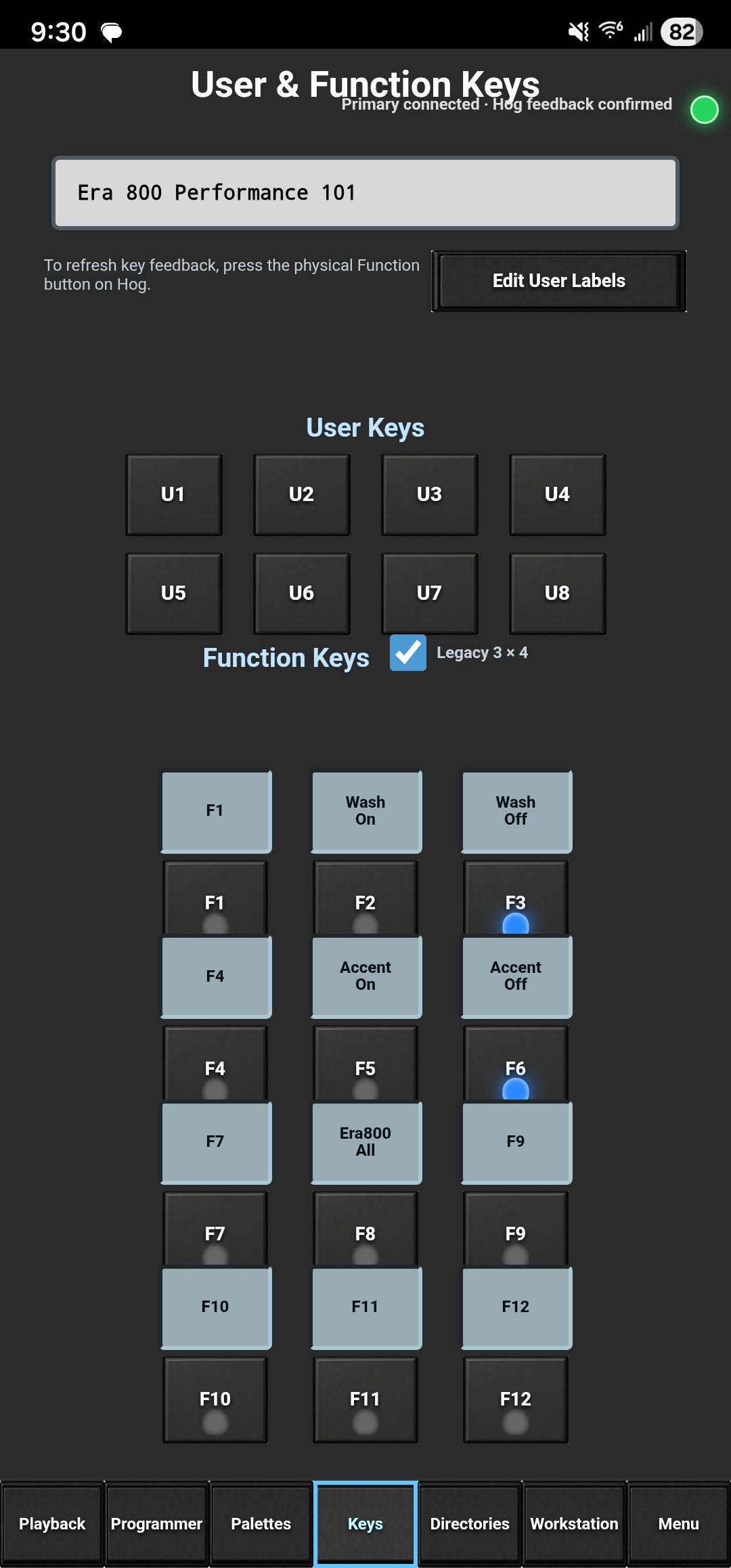 Connected HOG Link phone User and Function Keys screen