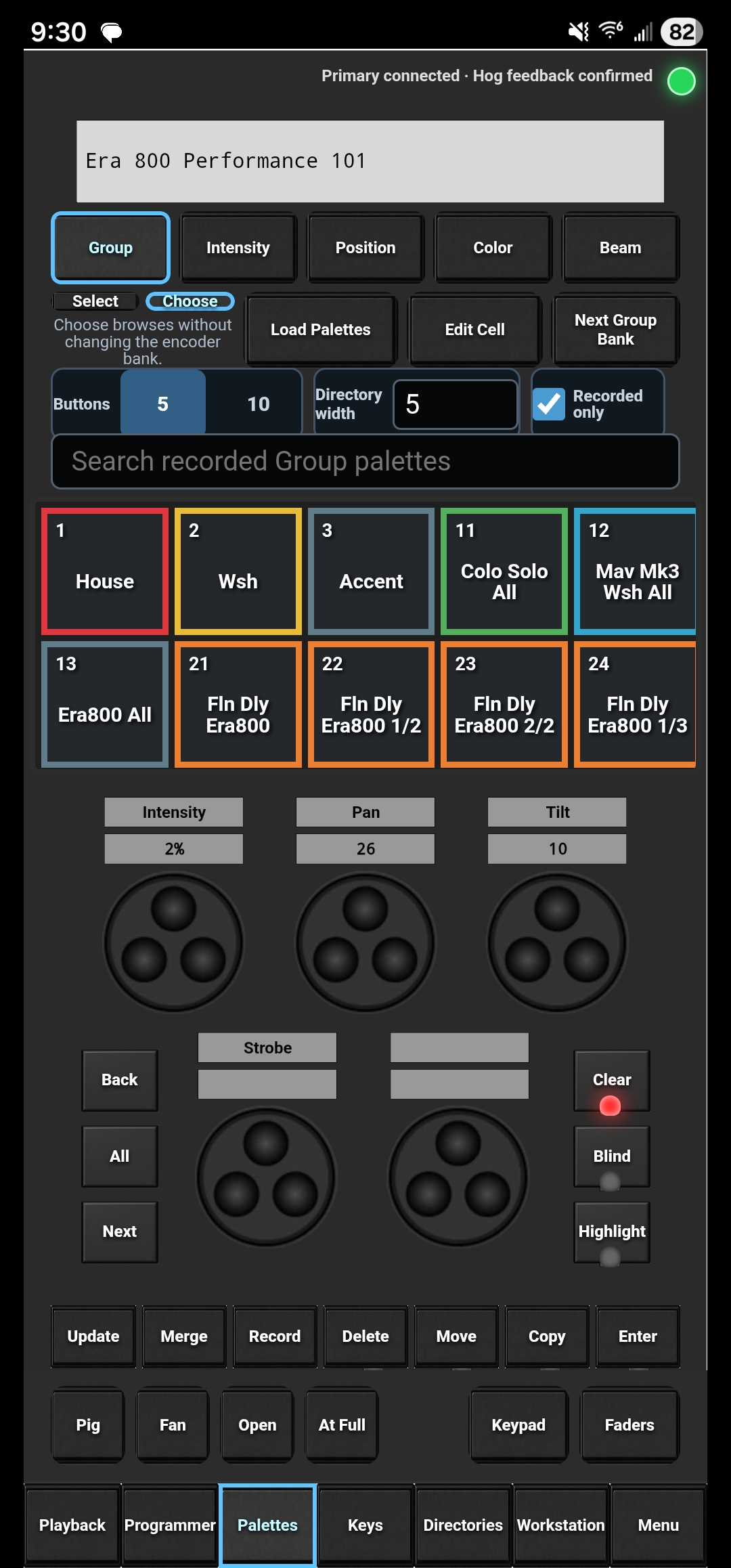 Connected HOG Link phone Palettes screen